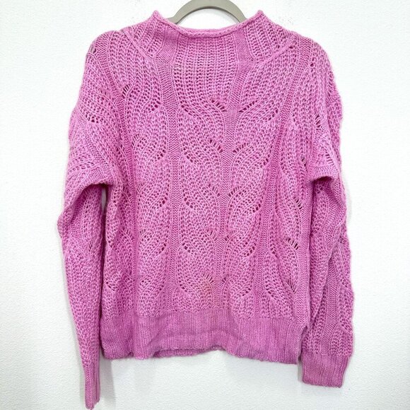 J. Crew Women's XS Sweater Pointelle Cable Knit Pink Alpaca Blend Mockneck - Picture 1 of 6